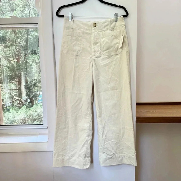 NWT Anthropologie Maeve The Colette Cropped Cord Wide Leg Trousers Ivory Cream - Picture 9 of 16